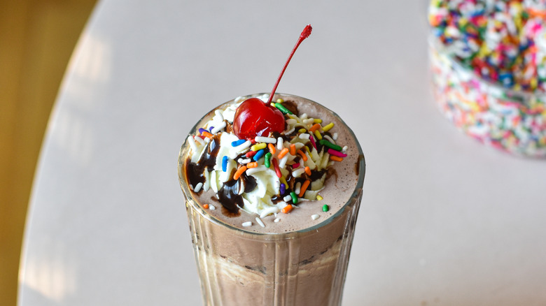 chocolate milkshake with rainbow sprinkles