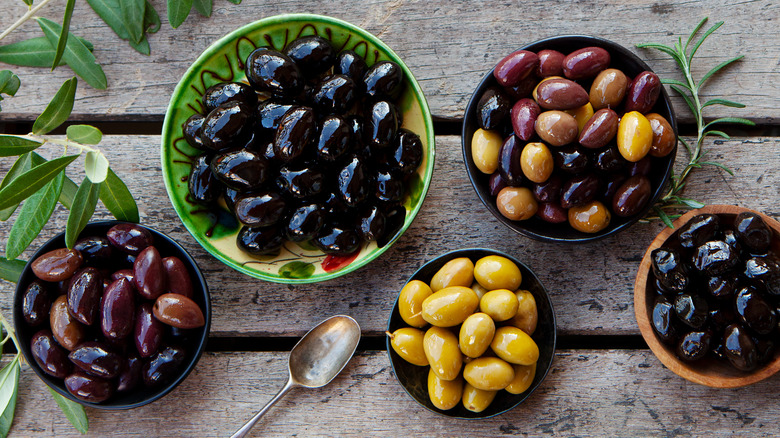 Top down assortment of olives