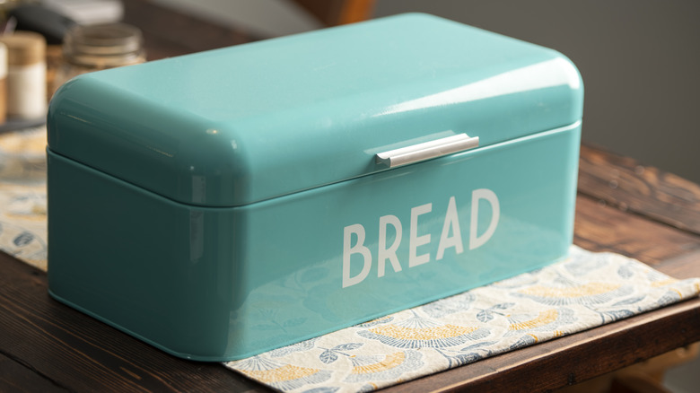 Vintage style turquoise metal bread box