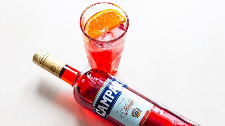 Campari bottle and cocktail