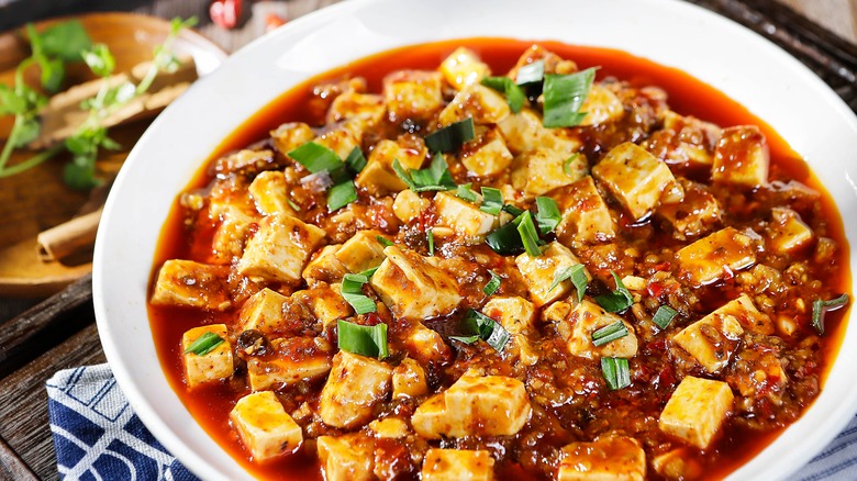 mapo tofu in white bowl