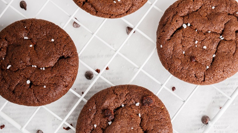 Salted cookies cooling on rack