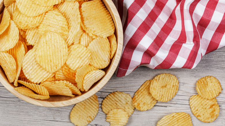 cheddar and sour cream chips in bowl