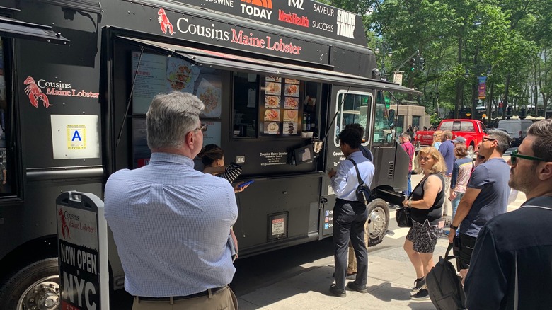 in line at food truck