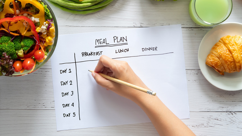 hand writing a meal planning chart