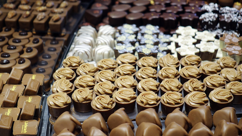 Display case of chocolates