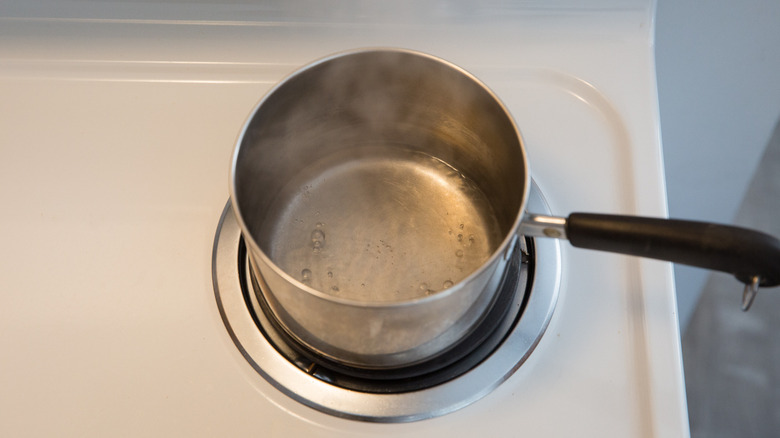 water simmering in small pan