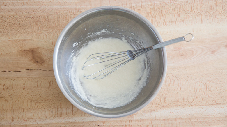 Pecorino cream in metal bowl