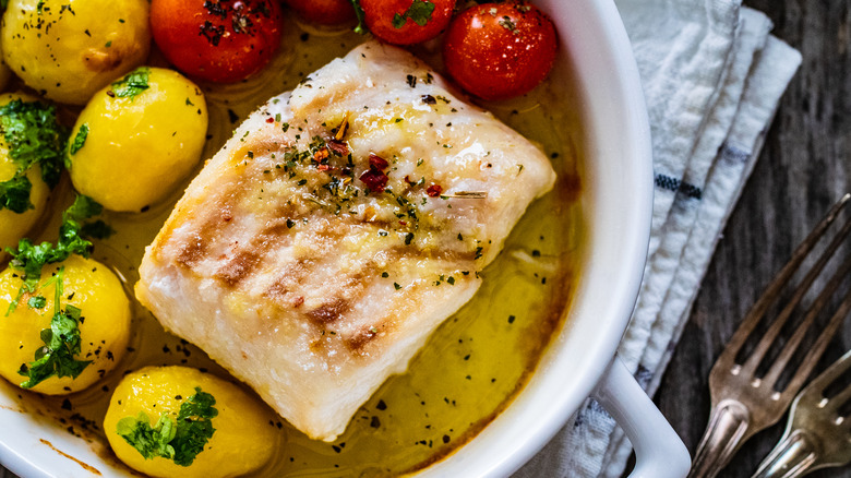 baked cod lemon potatos tomatoes