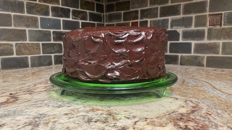 Chocolate cake on tray