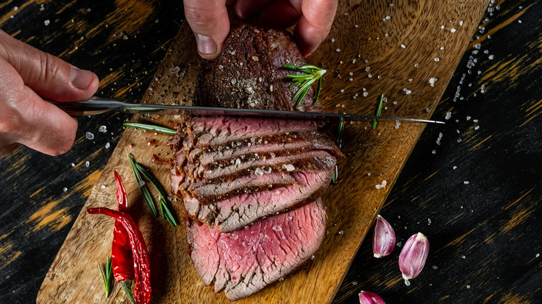 Slicing steak against the grain