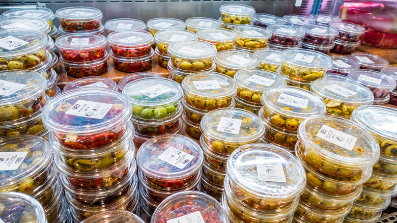 Stacks of deli containers