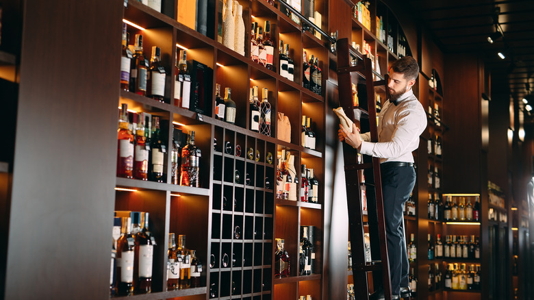 Bottles of spirits on shelves