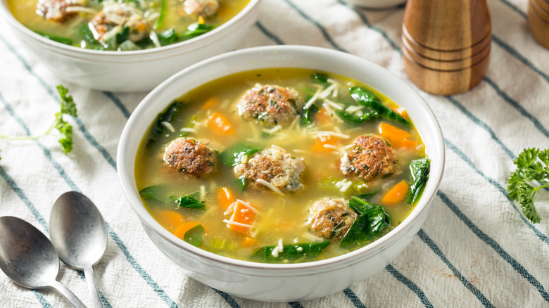 Italian wedding soup in bowl