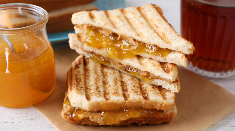 Toasted peanut butter and jelly sandwiches