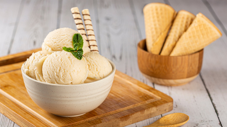 Vanilla ice cream in bowl