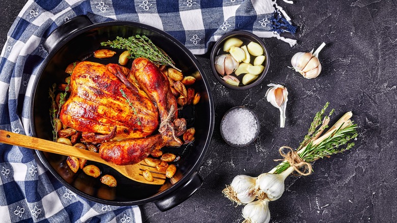 Roasted chicken in a skillet
