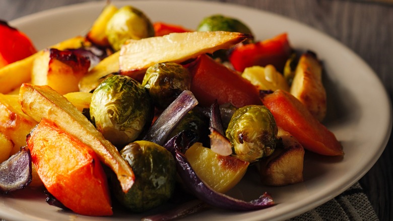 A plate of roasted vegetables 