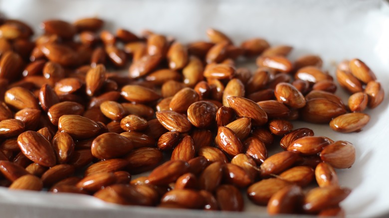 candied almonds on tray