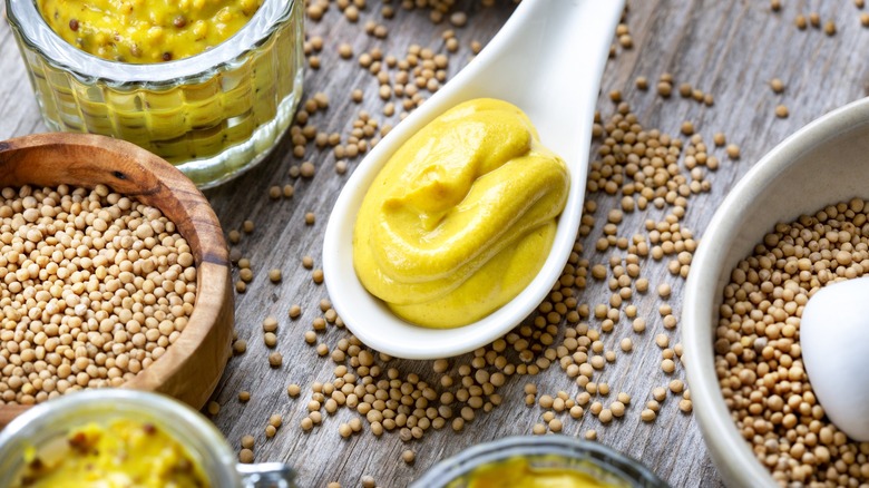 creamy mustard and mustard seeds