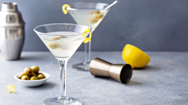 Martini with lemon and olives