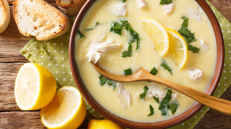 bowl of lemony chicken soup