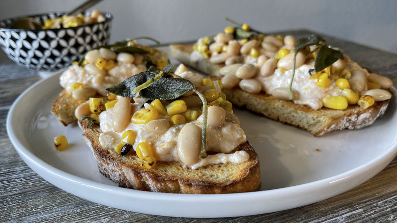 closeup squash ricotta toast