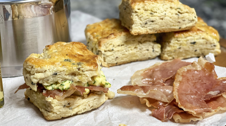 stacked truffle biscuit breakfast sandwiches