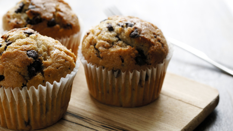 Chocolate muffins on plate