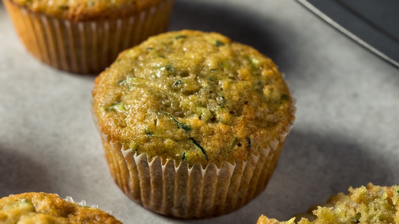 Grated zucchini muffins closeup