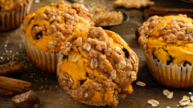 Pecan streusel muffins on table