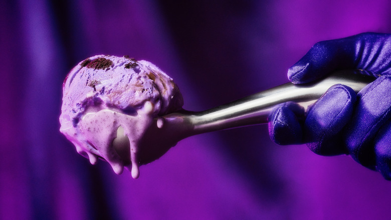 Purple "Dreamweaver" ice cream on ice cream scoop