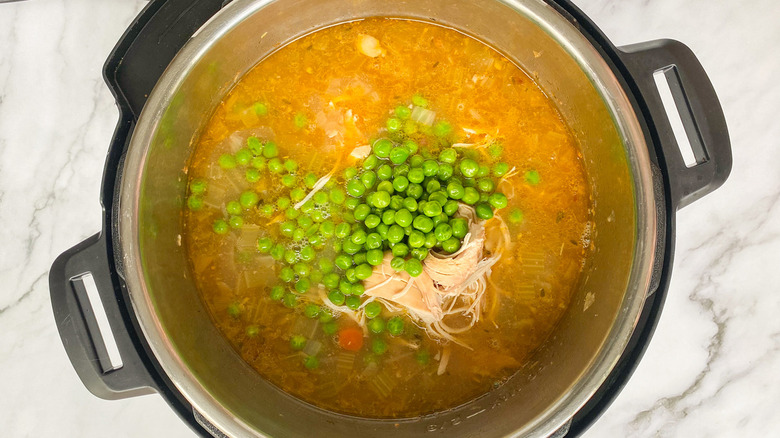 peas floating in soup in Instant Pot