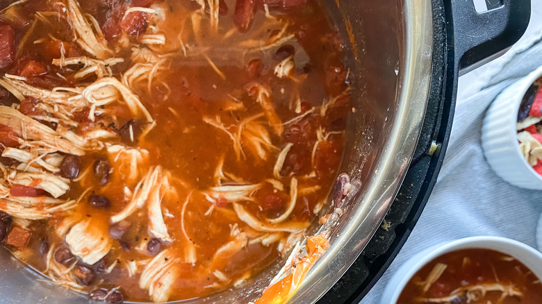 shredded chicken in pot