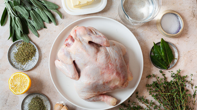 ingredients for whole-roasted chicken on counter