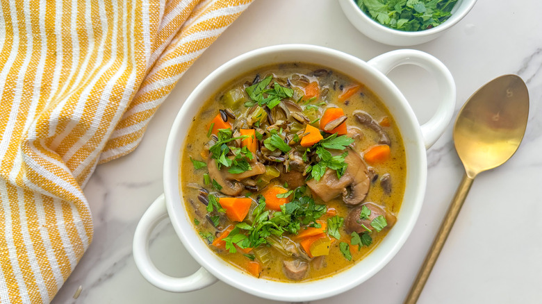 vegetable rice soup in bowl