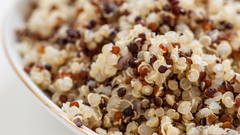 Close-up of cooked quinoa in a bowl