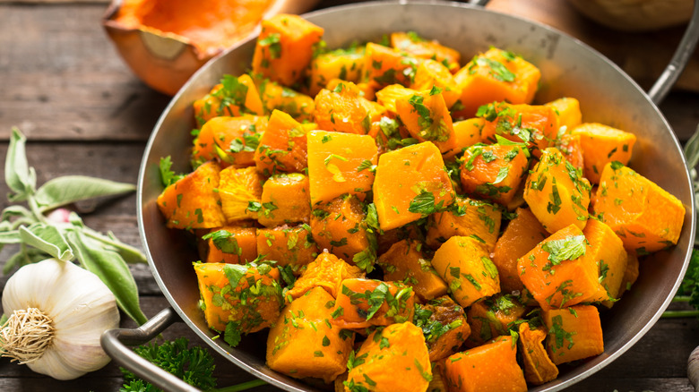 Butternut squash in skillet