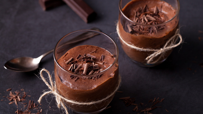 Chocolate mousse in glass cups