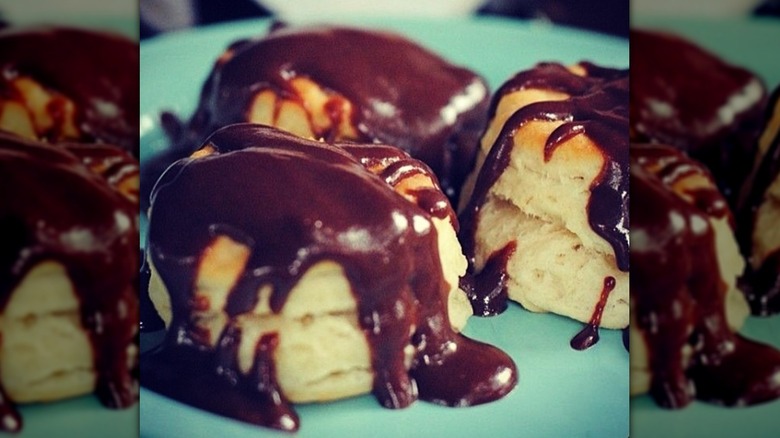 Biscuits and chocolate gravy on plate