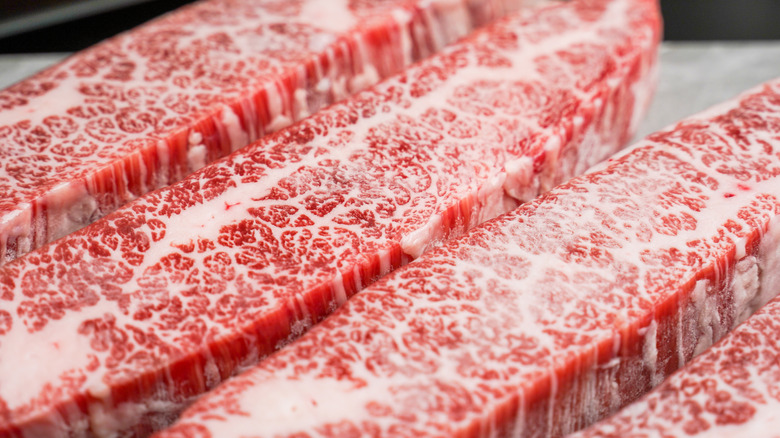 slices of A5 japanese wagyu marbling