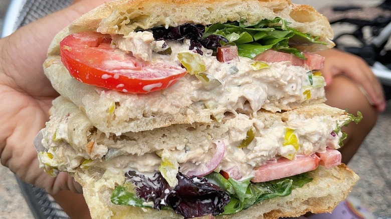 Closeup of tuna sandwich from Cicci di Carne