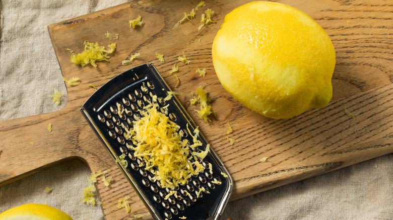 a grater with lemon zest