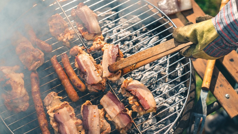 barbecuing on outdoor grill