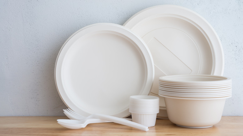 Disposable plates, bowls, and utensils