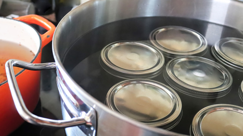 Cans in a water bath