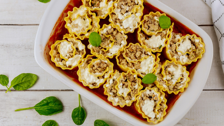 lasagna rolls with fresh basil