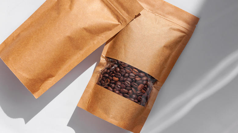 Sealed coffee beans in bags