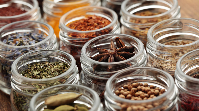 Jars of herbs and spices