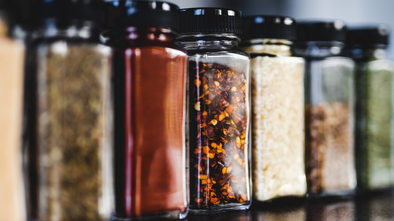 row of spice jars